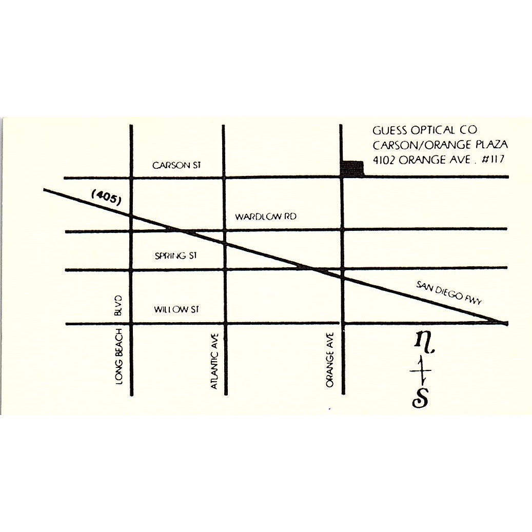 Guess Optical Company Long Beach CA Vintage Business Card SB4-B3