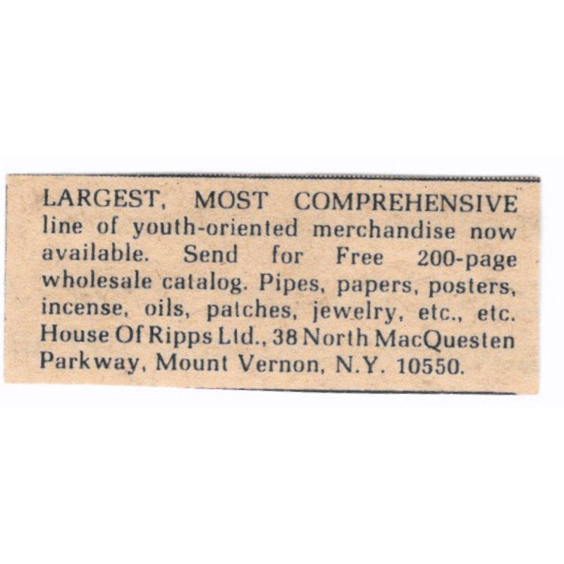 Youth Oriented Merchandise House of Ripps Ltd Mt Vernon NY 1/2x2 1974 Ad AF6-S9