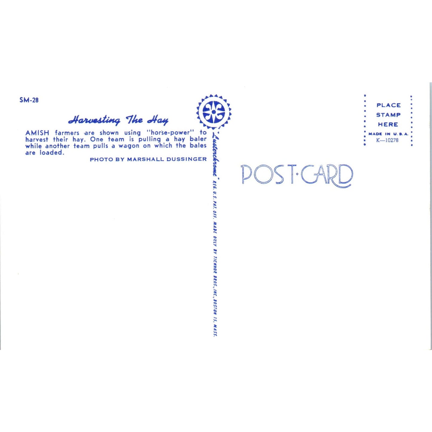 Amish Farmers Harvesting Hay Pennsylvania Dutch Country Postcard PD7