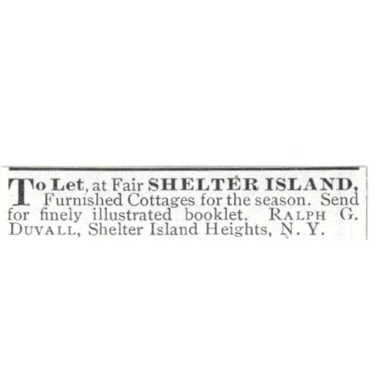 Shelter Island Cottages Ralph G. Duvall Shelter Island Heights 1903 Ad AF8-S43