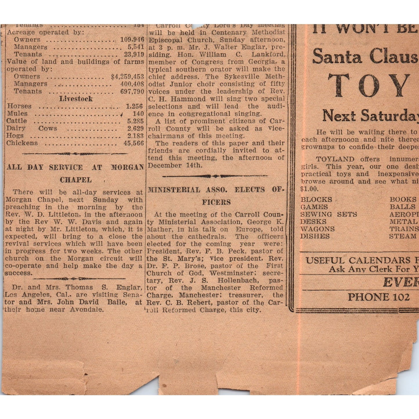 1930 Carroll County Court House Sketch by W.H. Keefer Newspaper Clipping D18