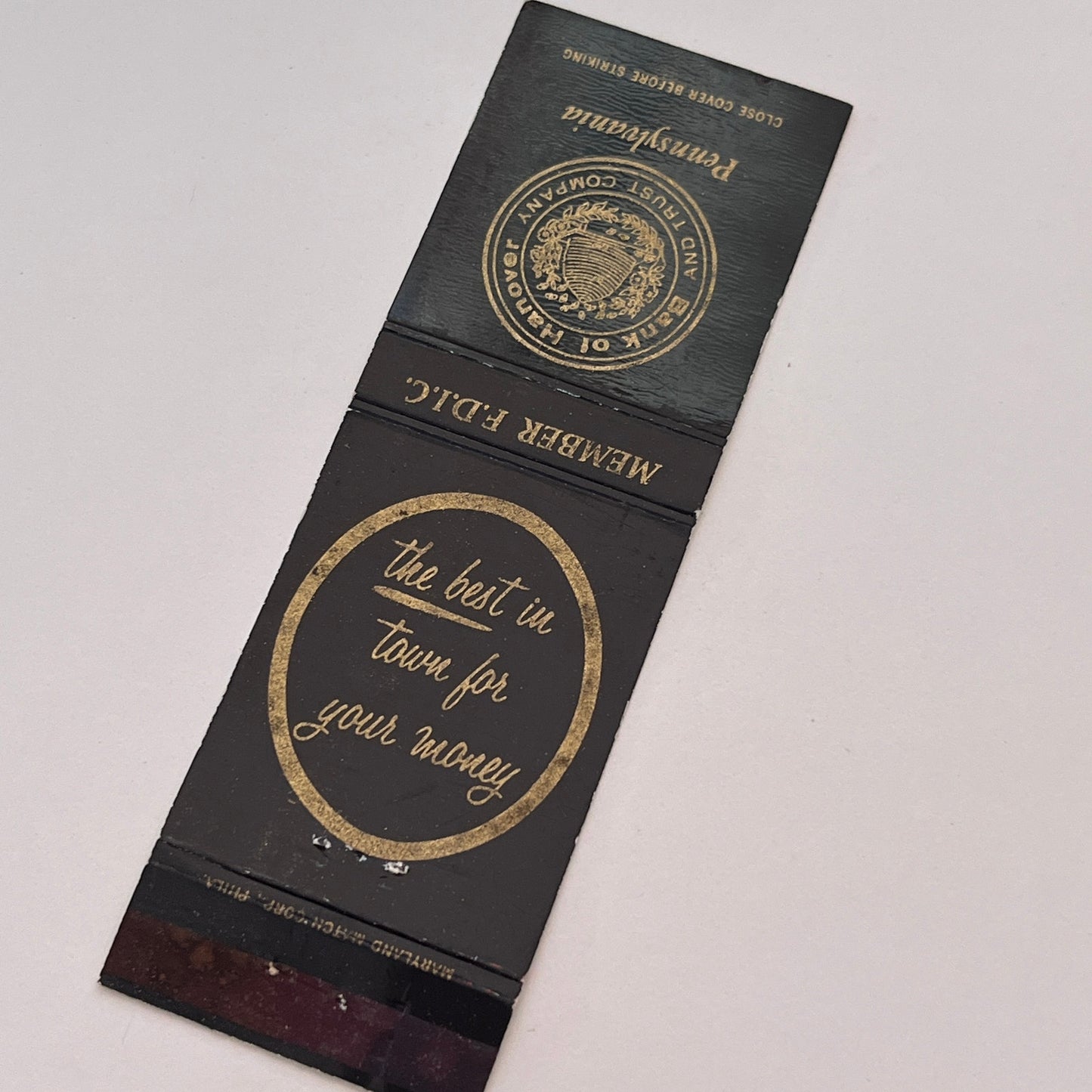 Bank and Trust Company of Hanover Pennsylvania Vintage Matchbook Cover TB6-MB2-3
