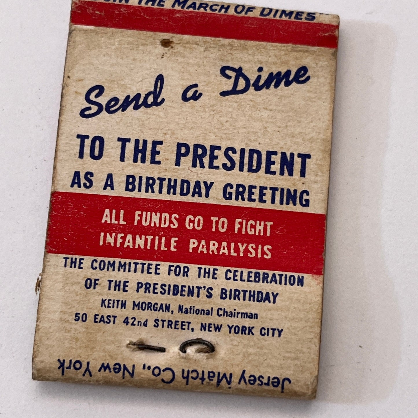 Fight Infantile Paralysis Send a Dime to the President Matchbook Cover TB8-MB3-6
