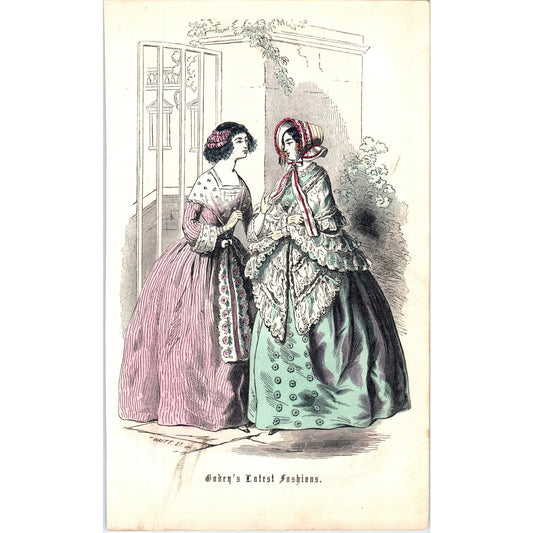 1857 Original Lady's Pre Civil War Fashion Plate Hand Tinted Engraving D19-2-11