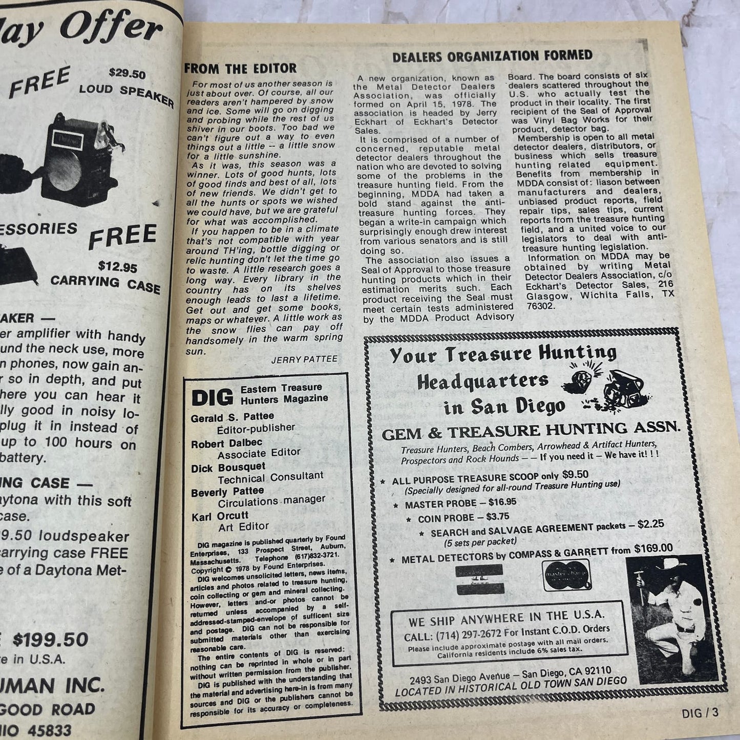 1978 Fall - DIG Eastern Treasure Hunters Magazine - Coins Bottles Gems M18