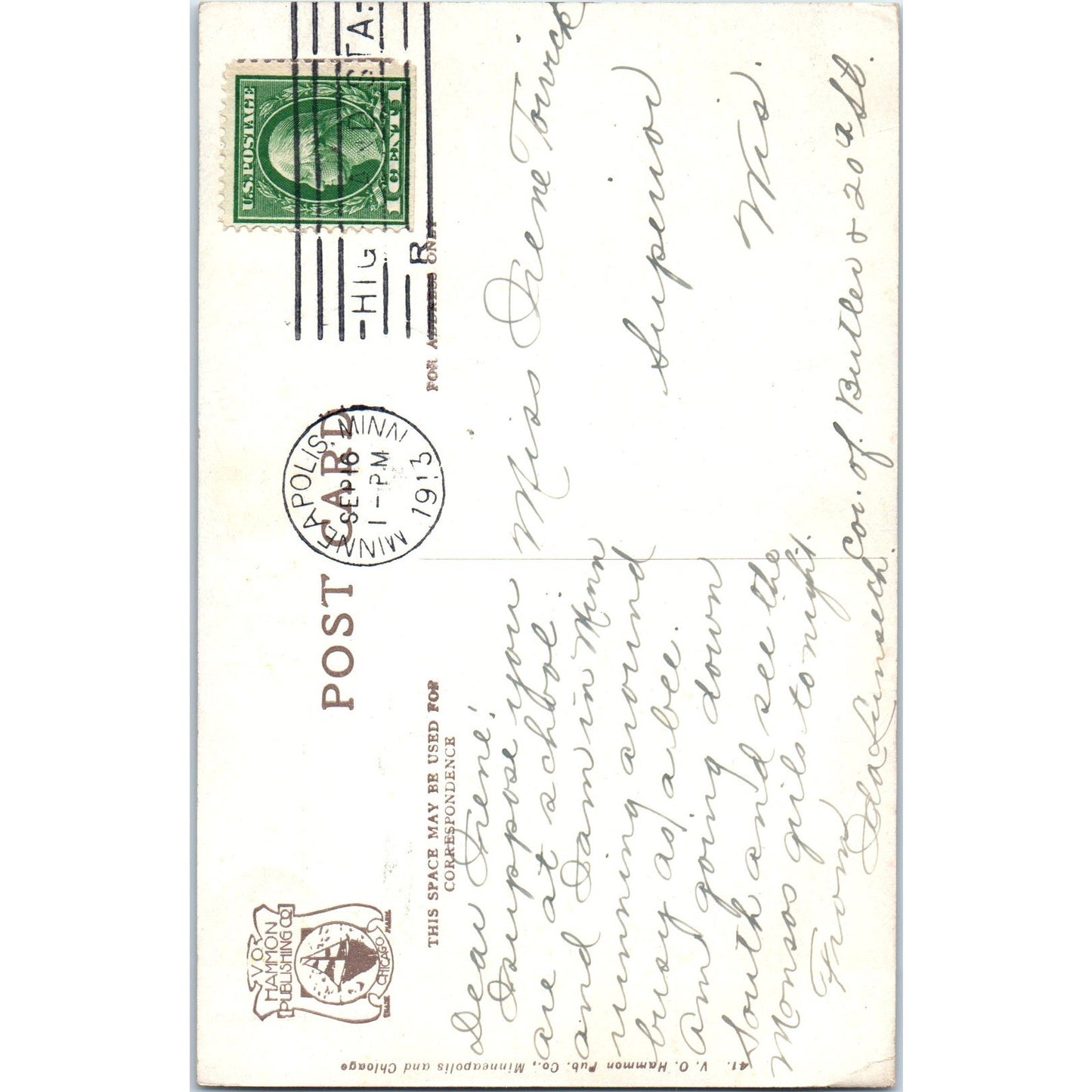 1913 Minnehaha Falls Minneapolis MN Vintage Postcard PD9