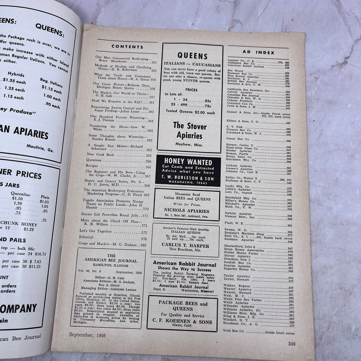 1956 Sep - American Bee Journal Magazine - Bees Beekeeping Honey M33