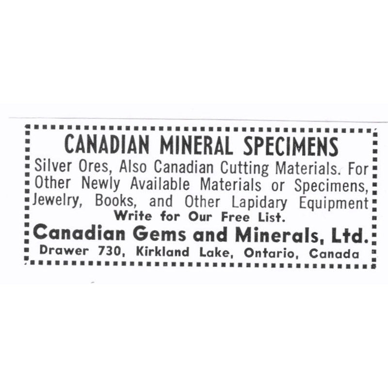 Canadian Gems and Minerals Ltd Kirkland Lake Ontario Canada 1972 Ad AF8-S6