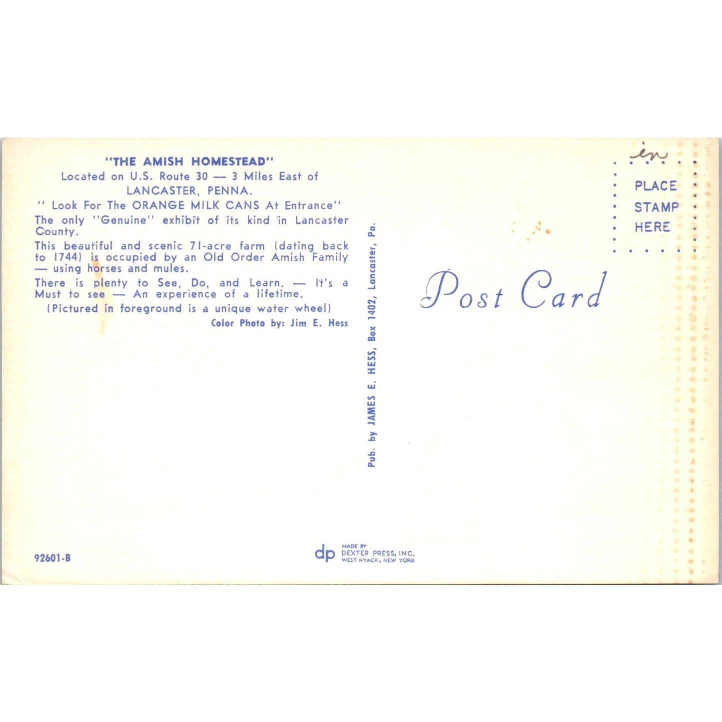 Lancaster The Amish Homestead Pennsylvania Dutch Country Postcard PD8