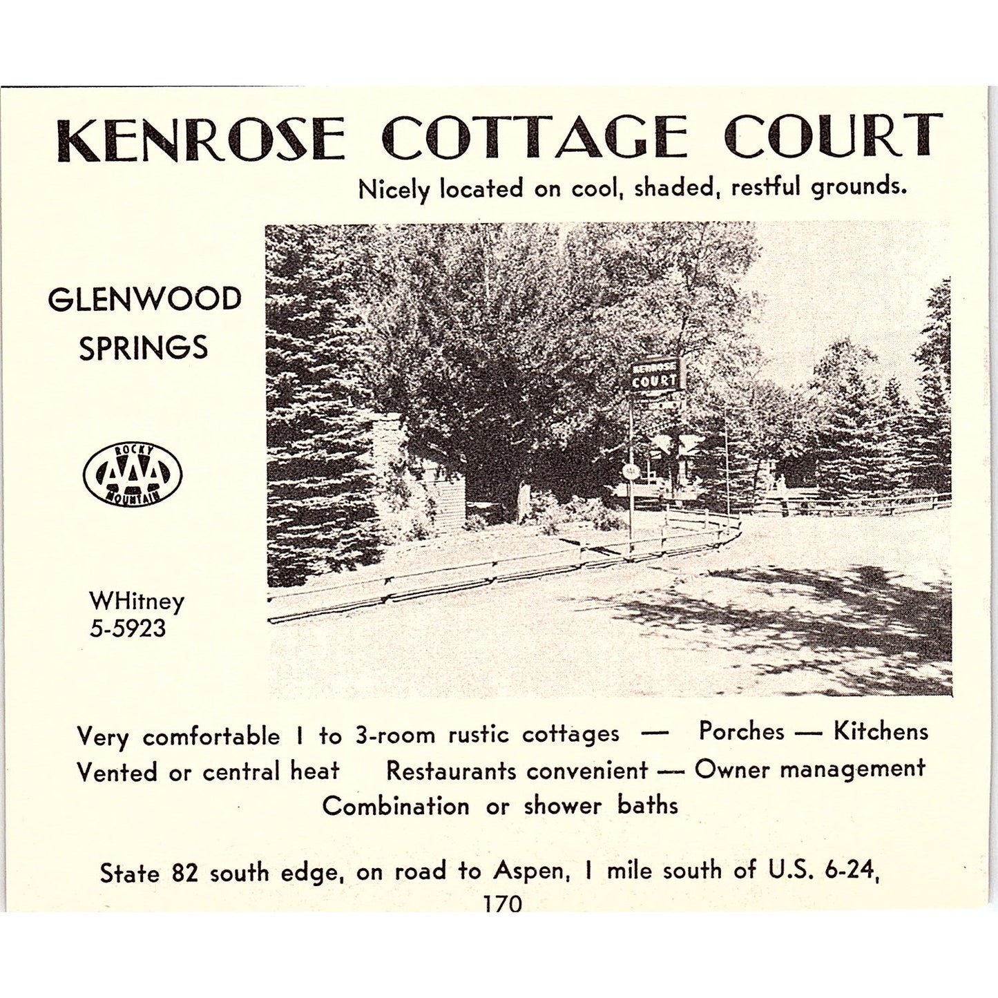 Kenrose Cottage Court, Hot Springs Lodge Glenwood Springs CO 1958 Ad AG1-H2