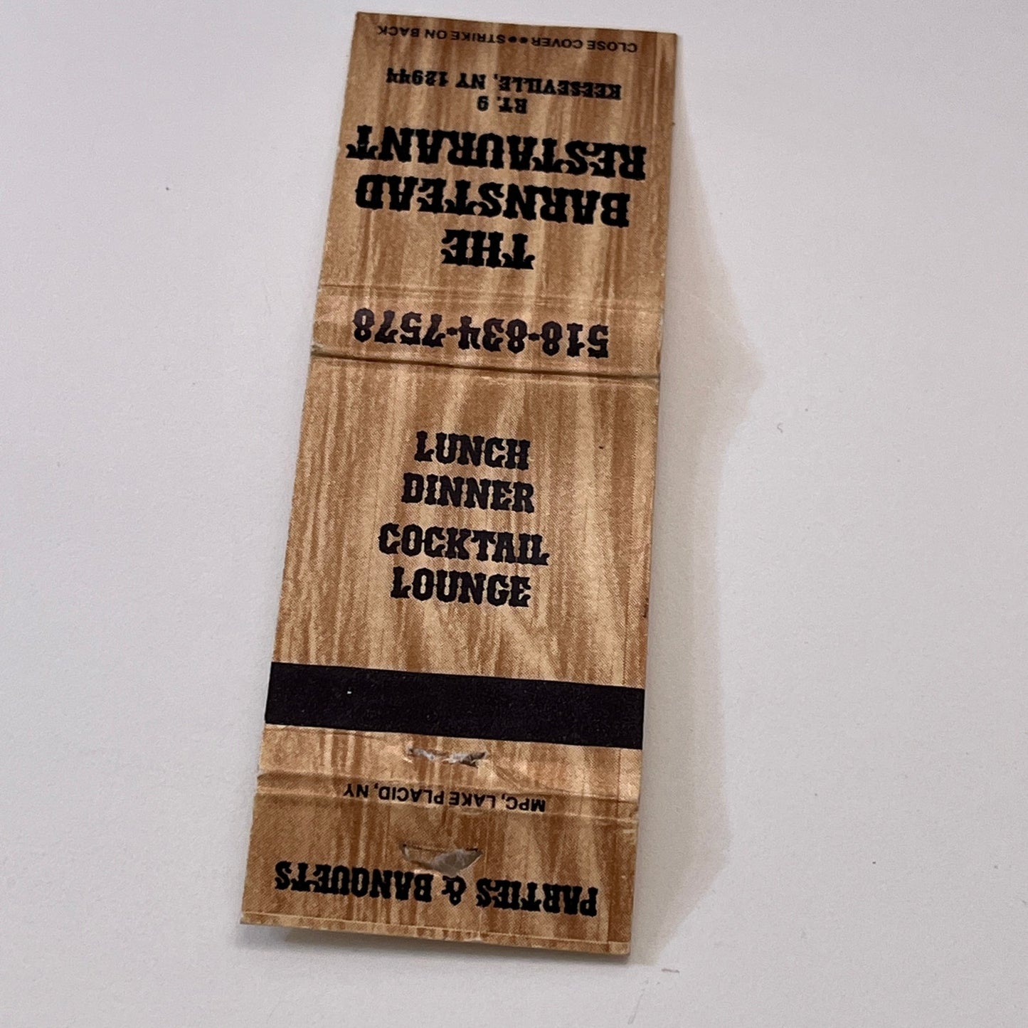 The Barnstead Restaurant Keeseville NY Vintage Matchbook Cover TB6-MB1-11