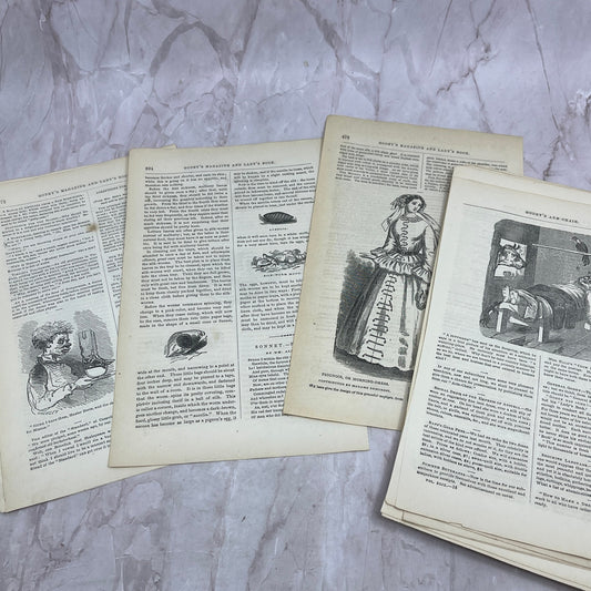 Huge Lot of Original Assorted Small Engravings From 1857 Godey's Book TH9-MG1