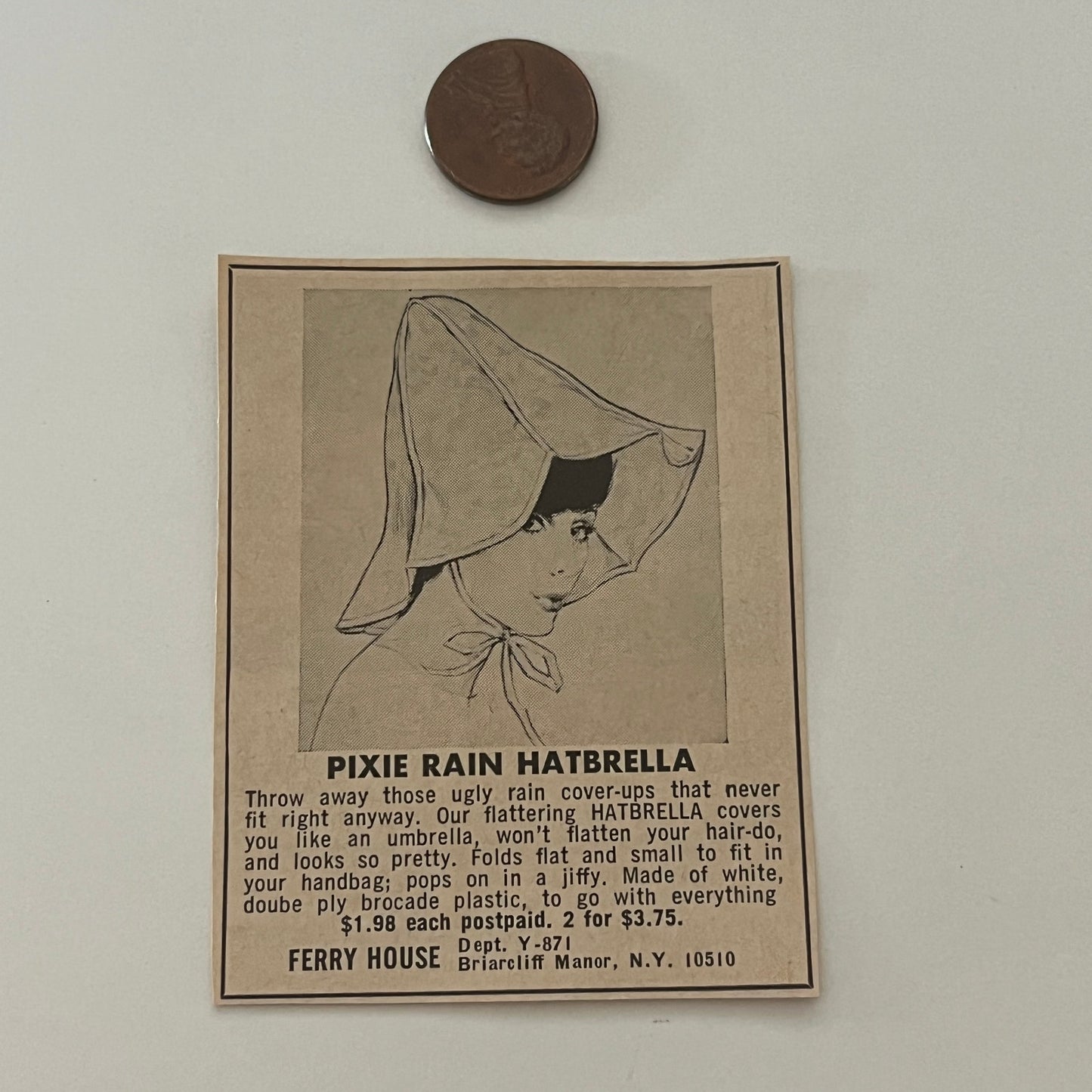 Ferry House Pixie Rain Hatbrella Briarcliff Manor NY 1971 Magazine Ad SAG4-S15