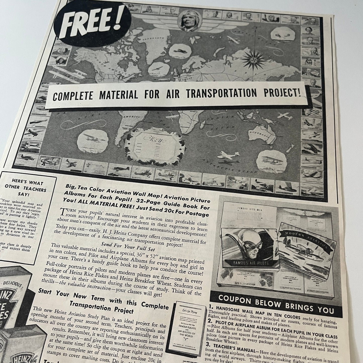 H.J. Heinz Co Air Transportation Project for Classroom Promo 1938 Ad V26-4