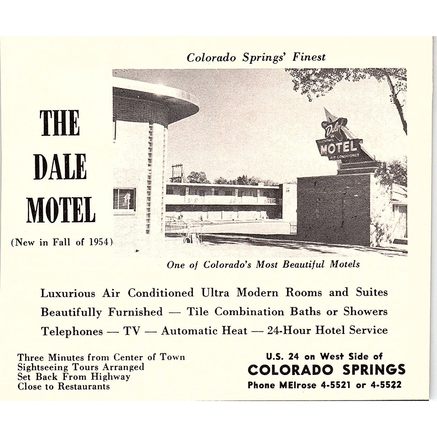 The Dale Motel Colorado Springs CO 1958 Ad AG1-H4