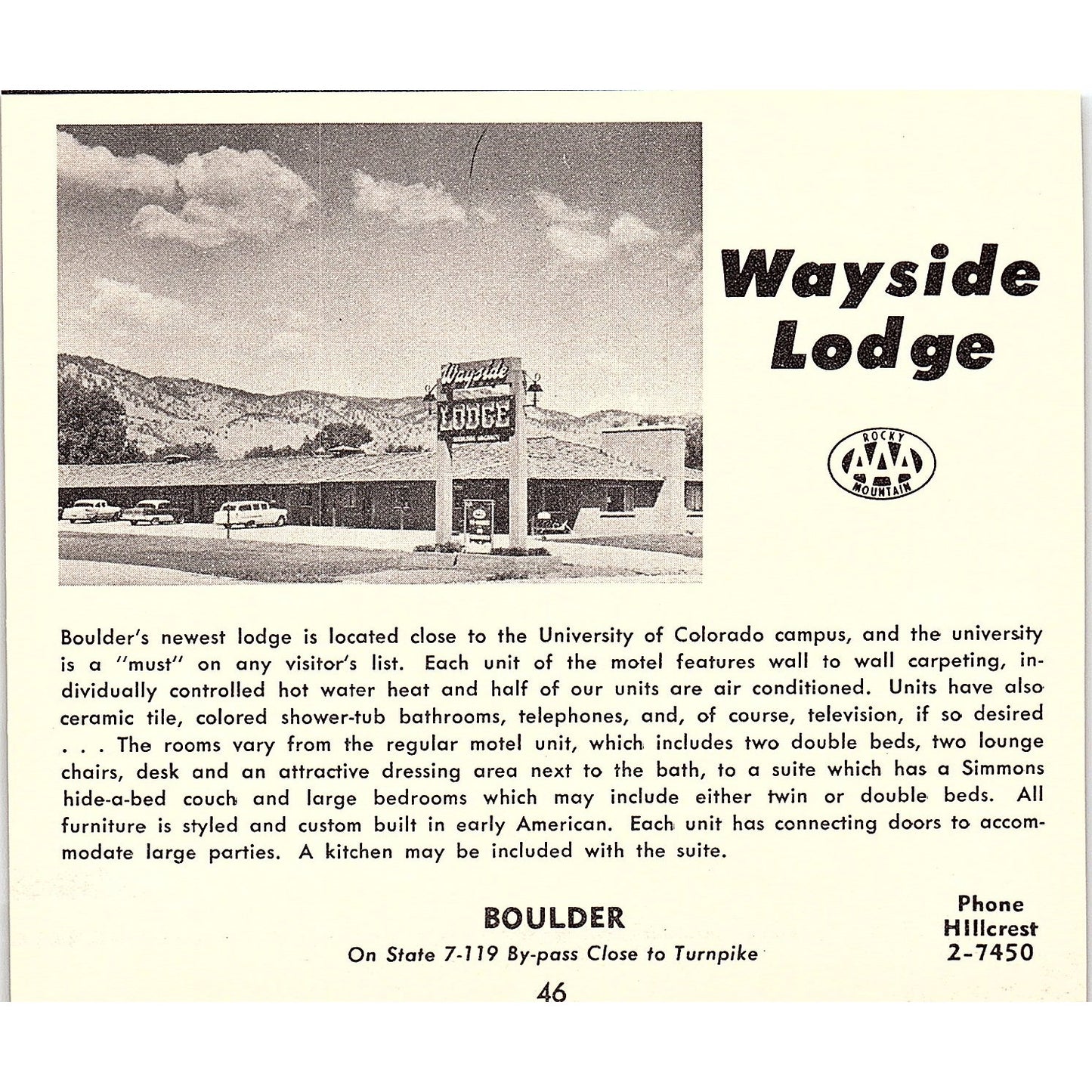 LaSalle Motel, Wayside Lodge Boulder CO 1958 Ad AG1-H2