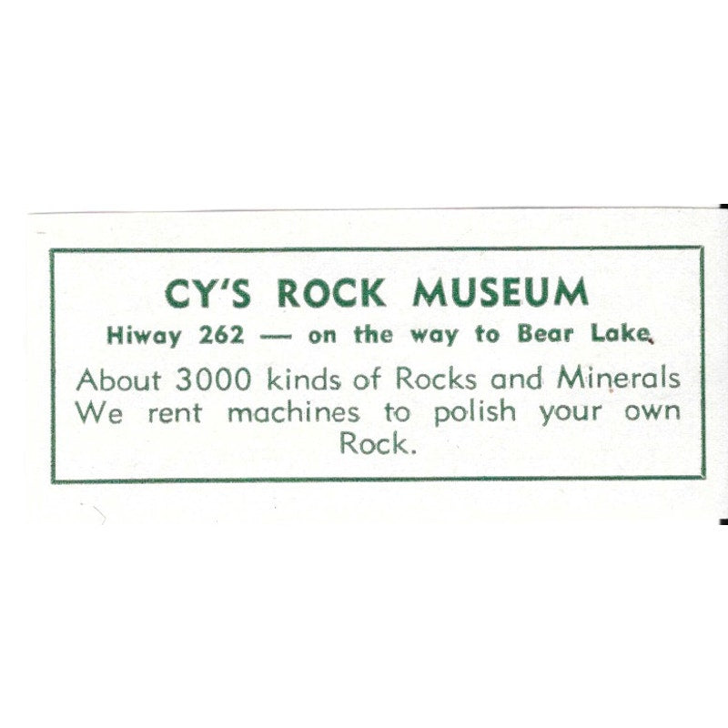 Cy's Rock Museum Highway 262 1957 Estes Park CO Ad AG4-S11