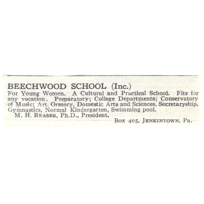 Beechwood School Jenkintown PA MH Reaser c1920 Harper’s Magazine Ad AG4-S2
