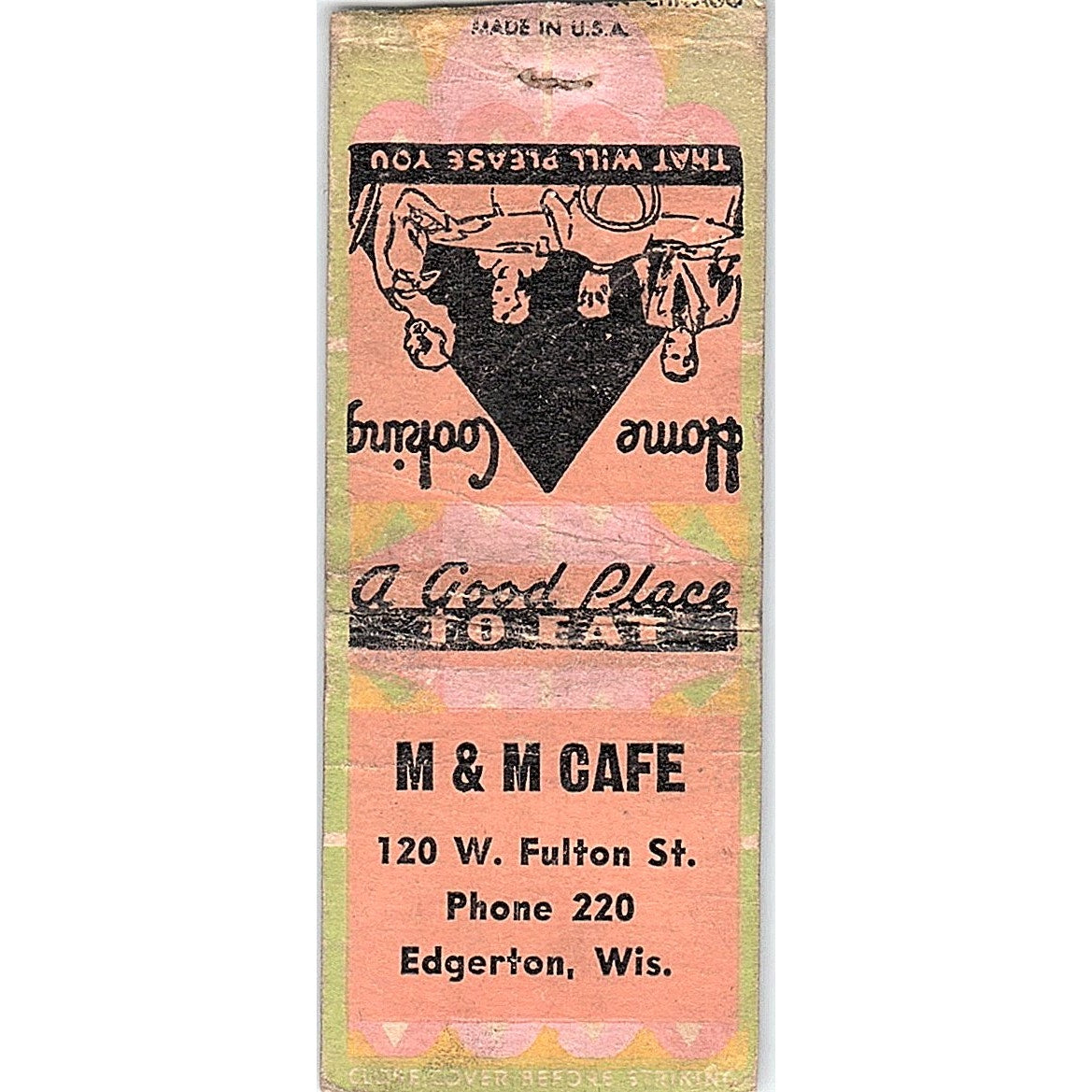 M&M Cafe Edgerton WI Vintage Matchbook Cover SC7-Y8