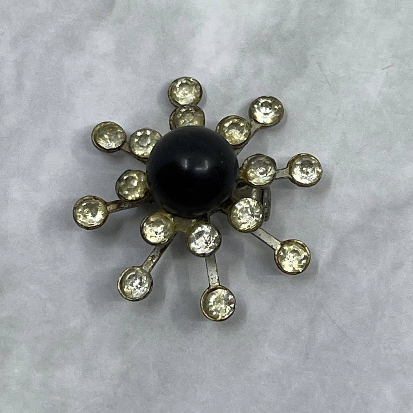 Vintage MCM Atomic Starburst Rhinestone Pin Brooch Silver tone Metal 1.25” SE7