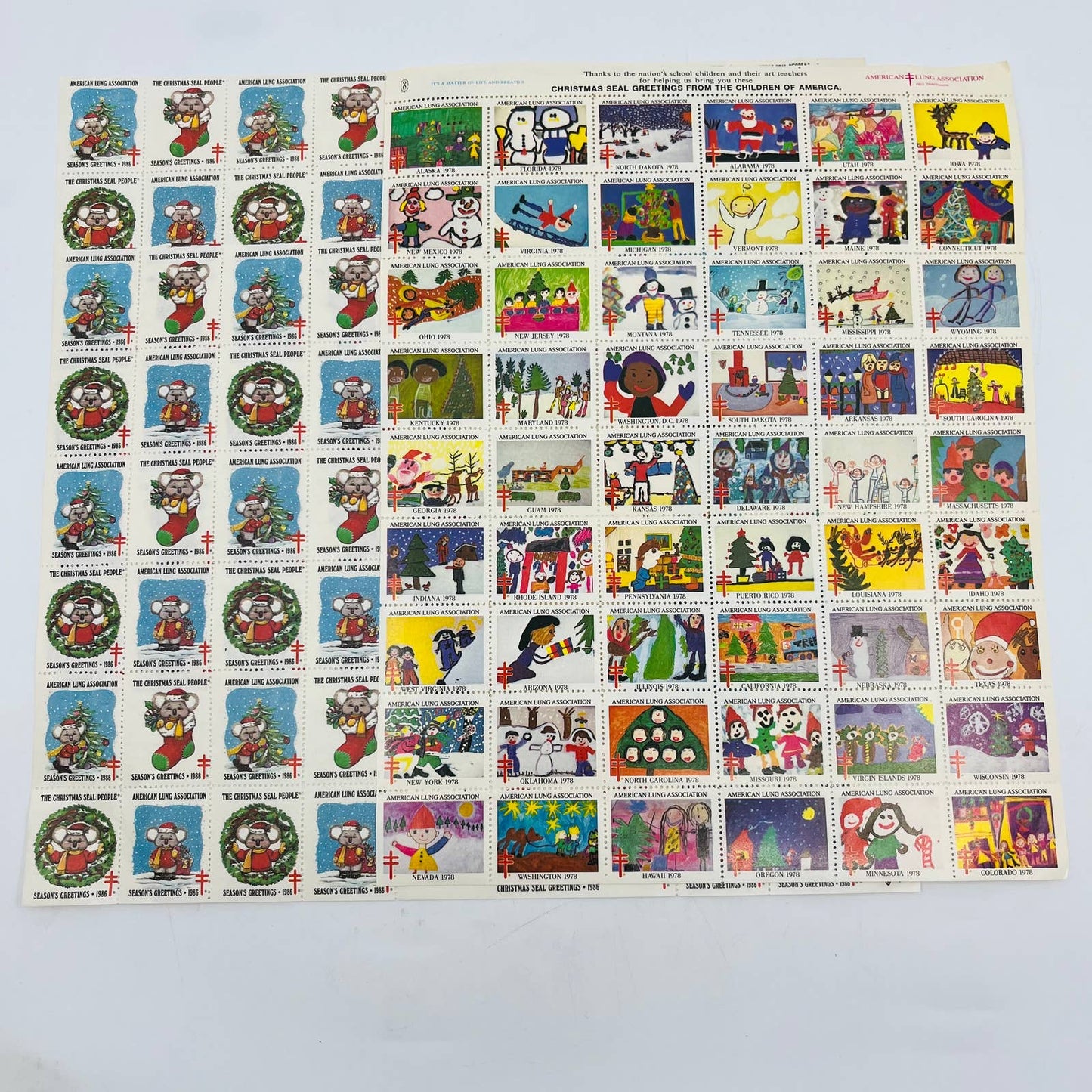 1978 American Lung Association Christmas Seal Sheet + 2 1986 Sheets C7