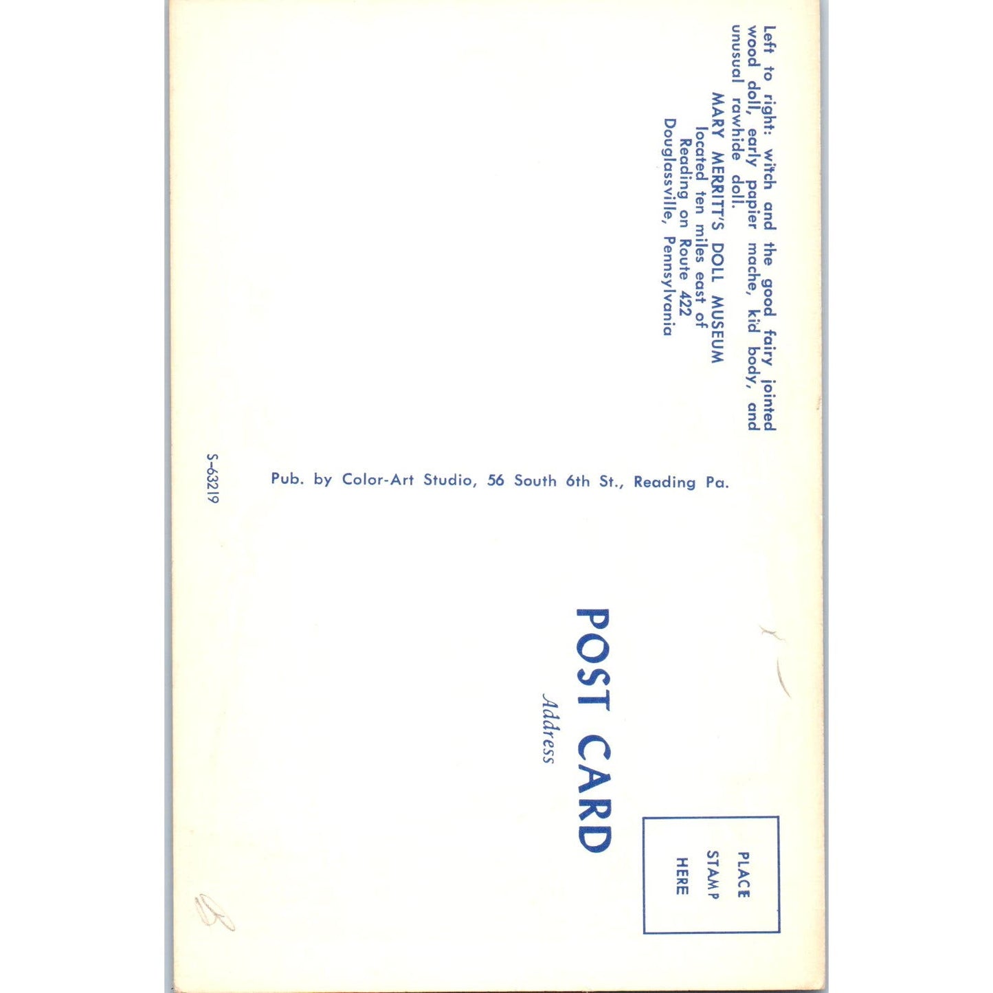 Papier Mache and Rawhide Doll Mary Merritts Doll Museum Original Postcard PB6