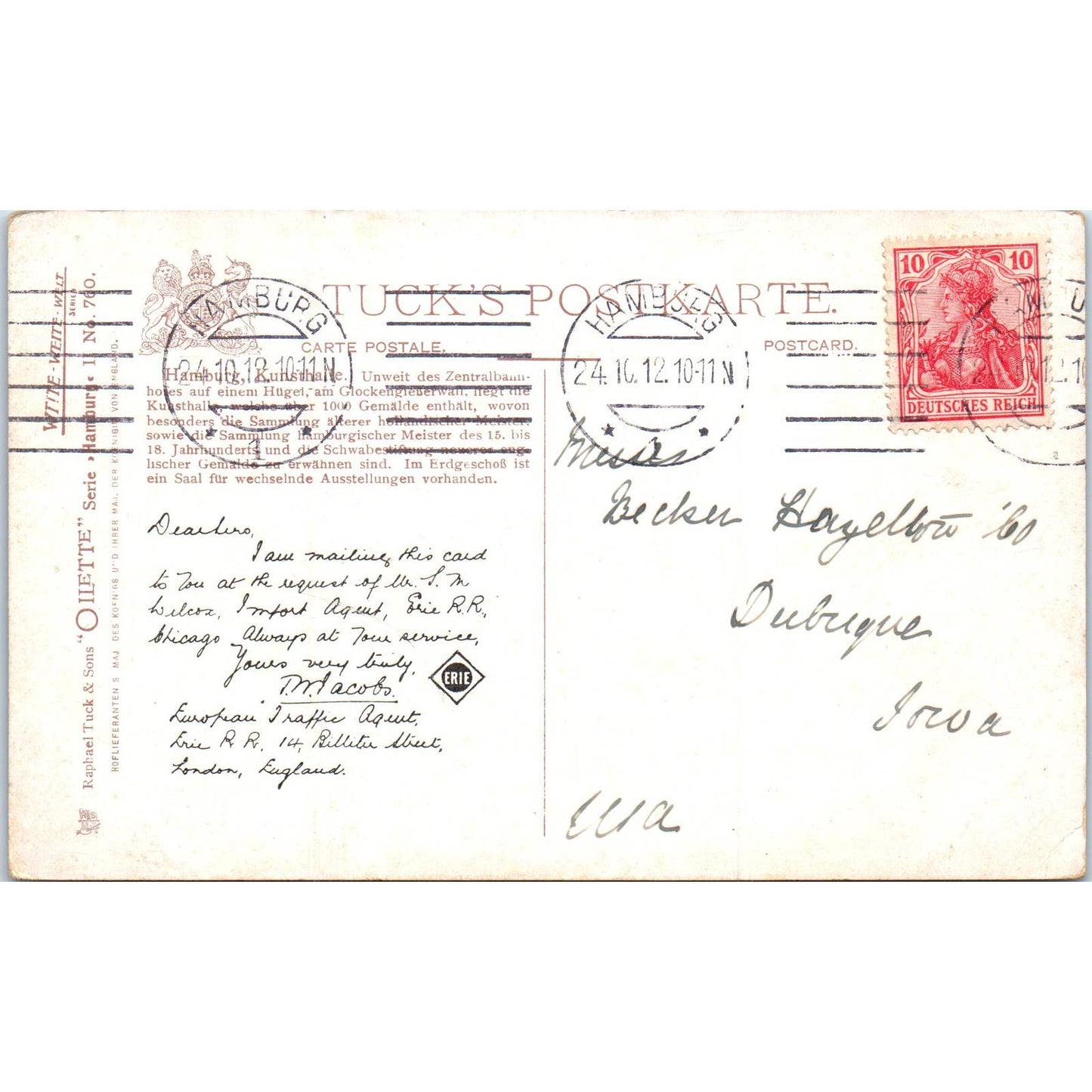 Hamburg Kunsthalle Raphael Tuck Oilette Original Postcard TK1-P14