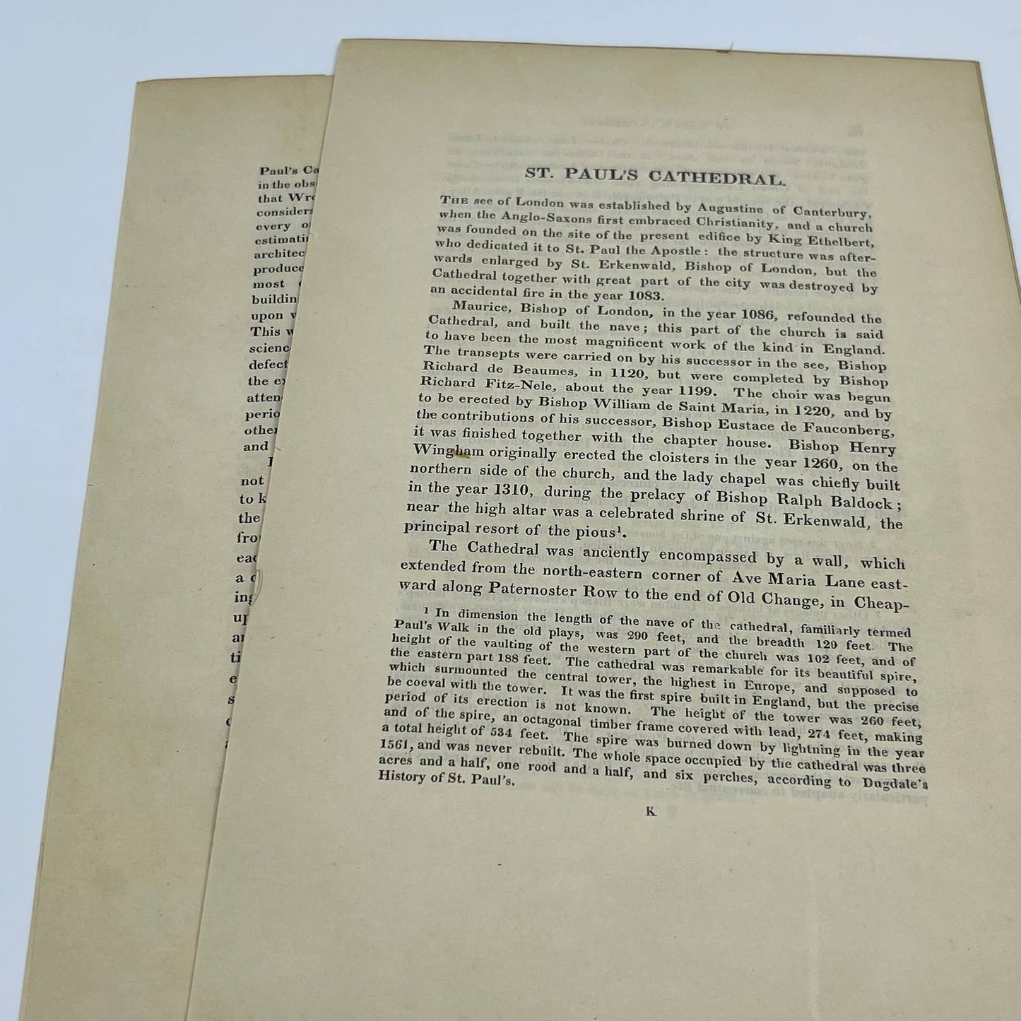 1836 Original Art Engraving St. Paul's Cathedral West View Floor Plan & Bio TG6