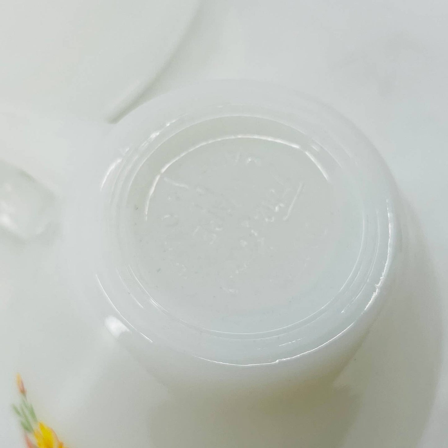 1950s MCM Fire King Cup & Saucer Set Milk Glass Cosmos Orange Yellow Daisy TC9