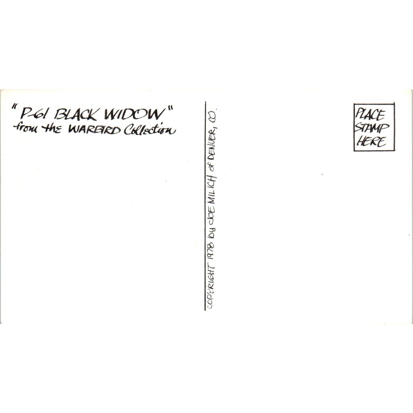 Vintage Postcard P-61 Black Widow Fighter Plane From the Warbird Collection EA3