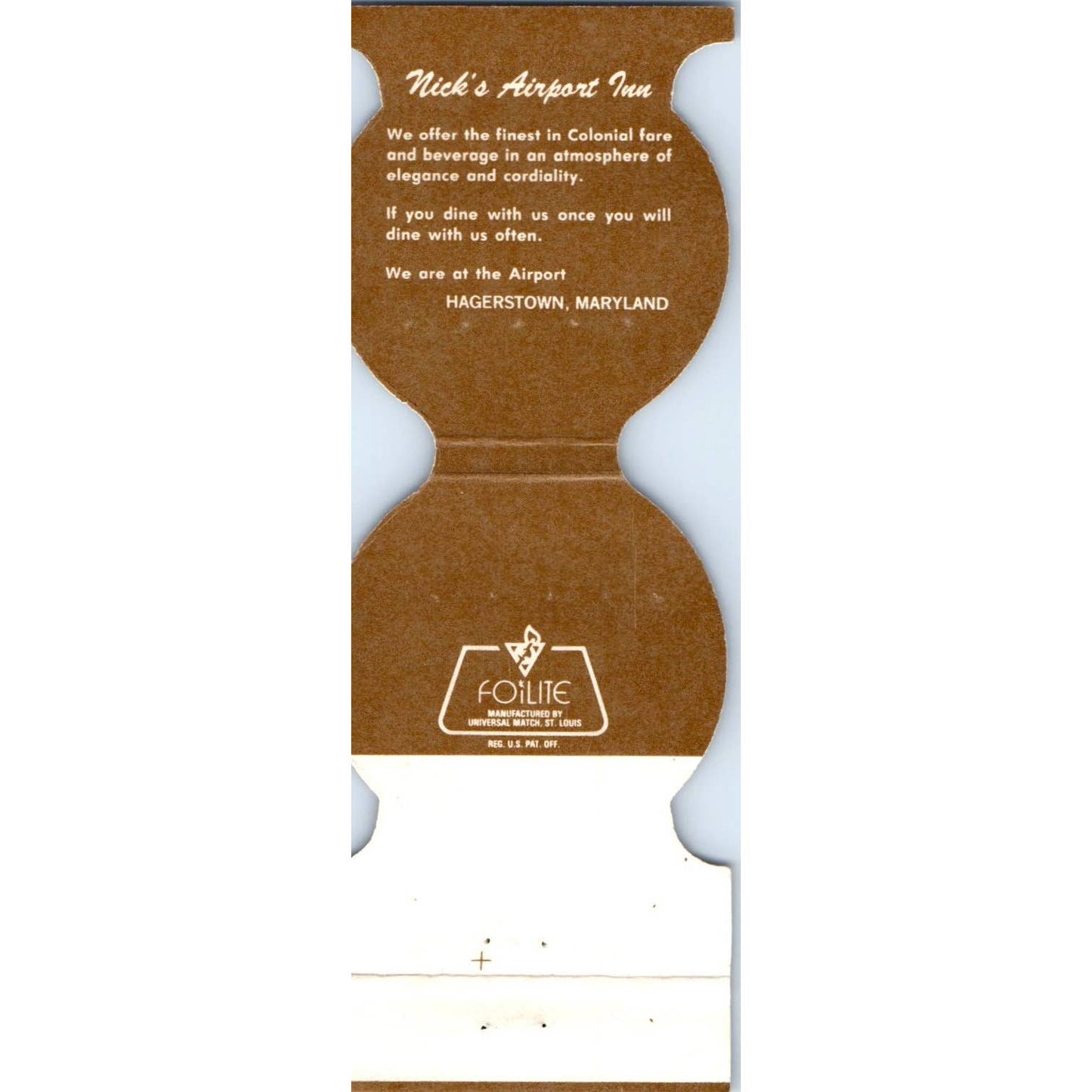 Nick's Airport Inn Hagerstown MD Hot Air Balloon Matchbook Cover SA1-M3