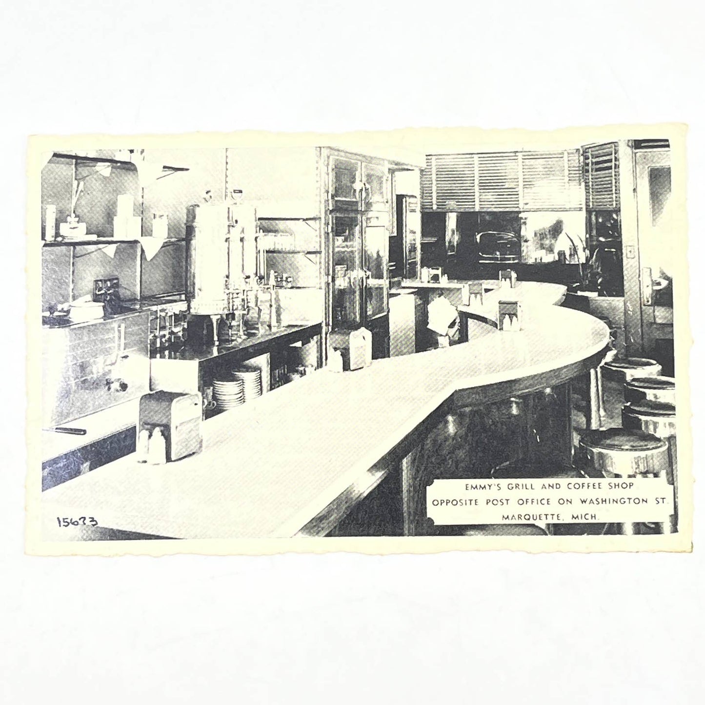 VTG Postcard Emmy's Grill & Coffee Shop Interior Washington St Marquette MI AC2