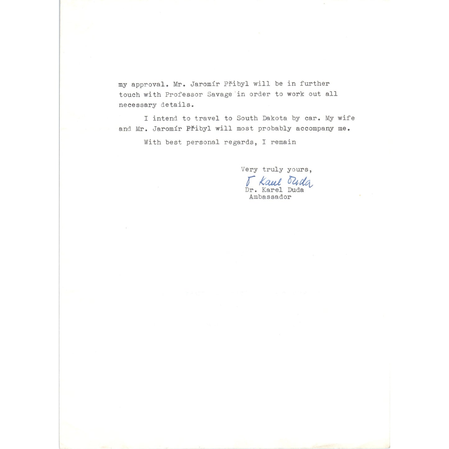 Czechoslovak Embassy Official Letterhead Memo Dr. Karl Duda Nov 3 1967 B15