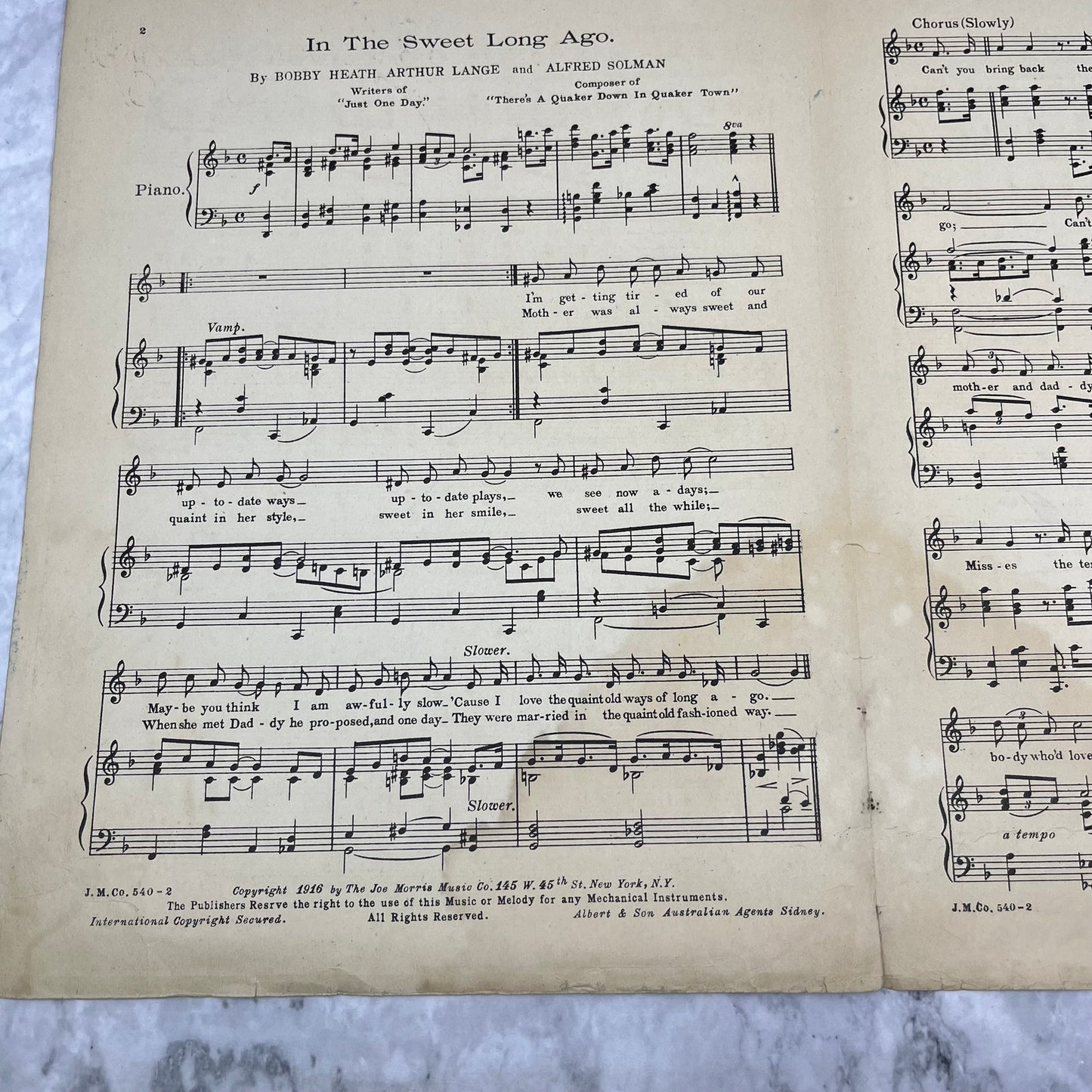 1916 Sheet Music In the Sweet Long Ago Bobby Heath Arthur Lange V42-4