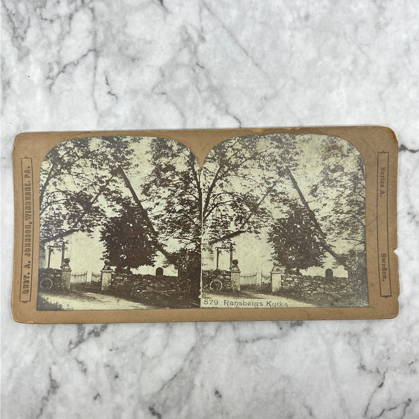 Antique Stereoview Card Ransbergs Kyrka Sweden H3-2