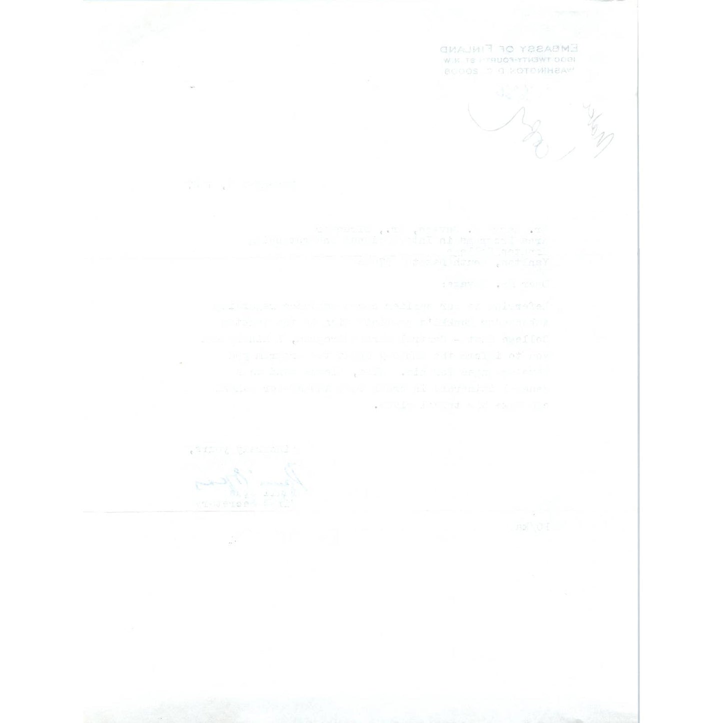Finland Embassy Official Letterhead Memo Pauli Opas Nov 6 1967 TK1-P11