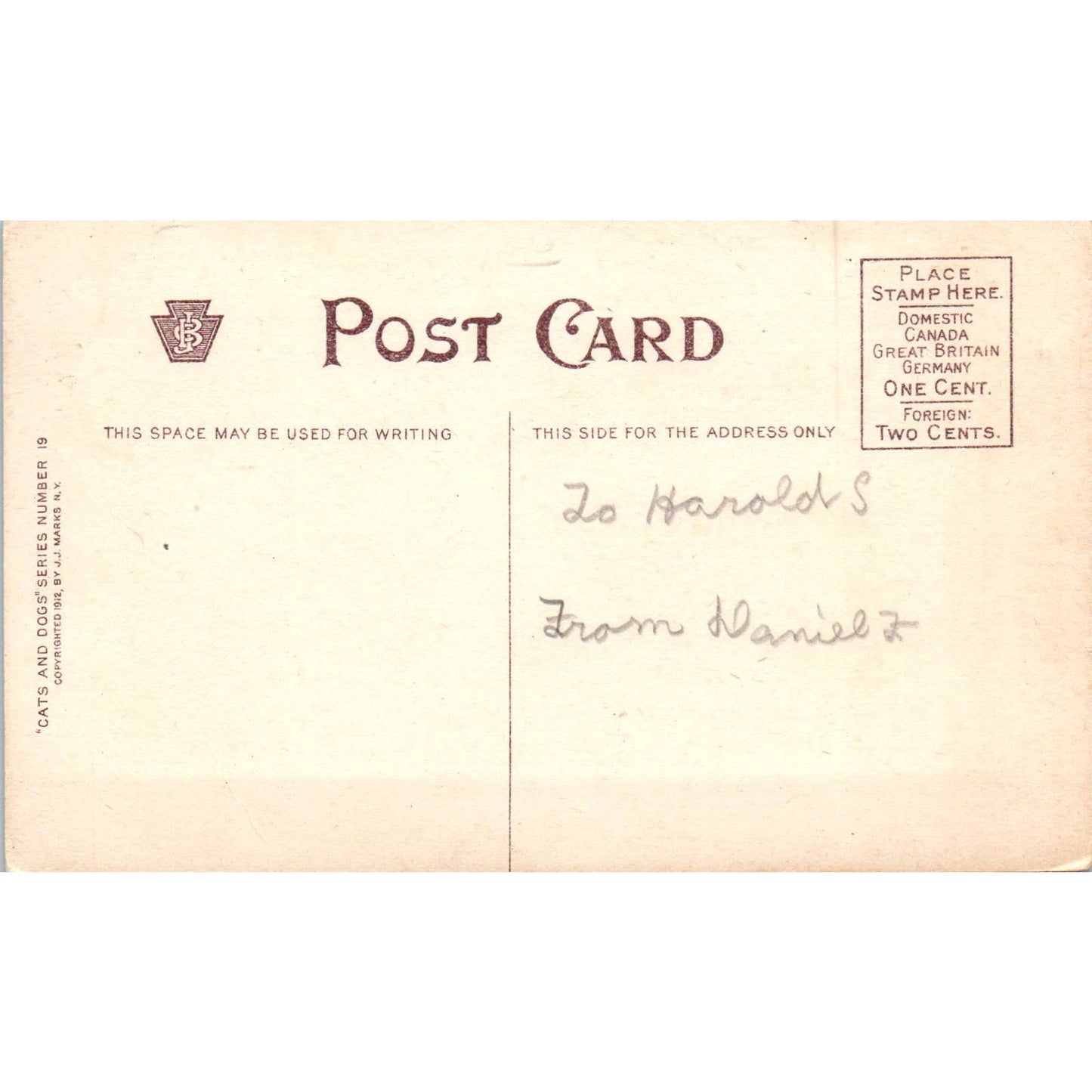 c1910 Comic Postcard A Maltese Cross Dog and Cat Fighting EA3