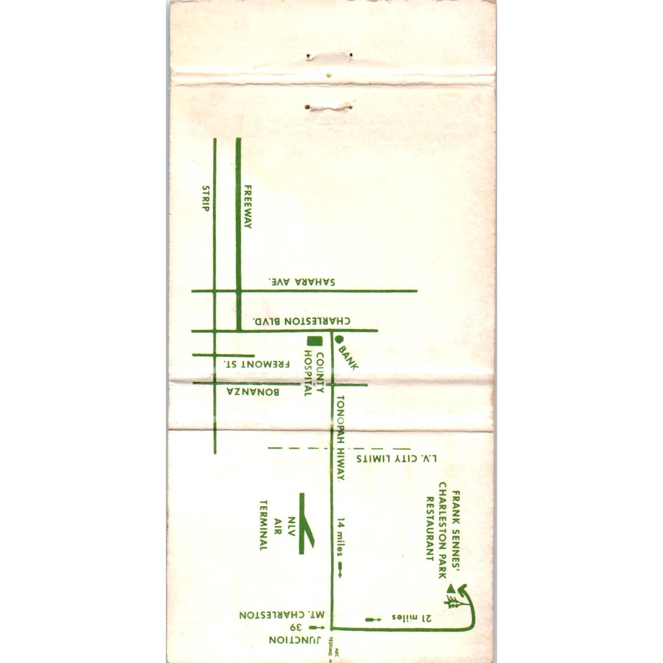 Frank Sennes' Charleston Park Mt. Charleston Vegas Advertising Matchbook SA1-M11
