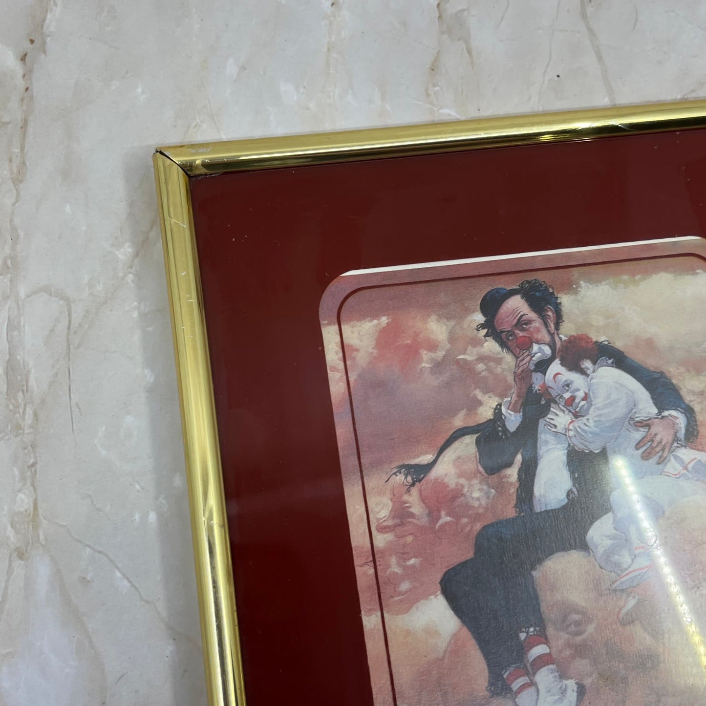 Vintage Retro Robert Owen Clown Hobo Print Hugging Clown framed 8x10" 2