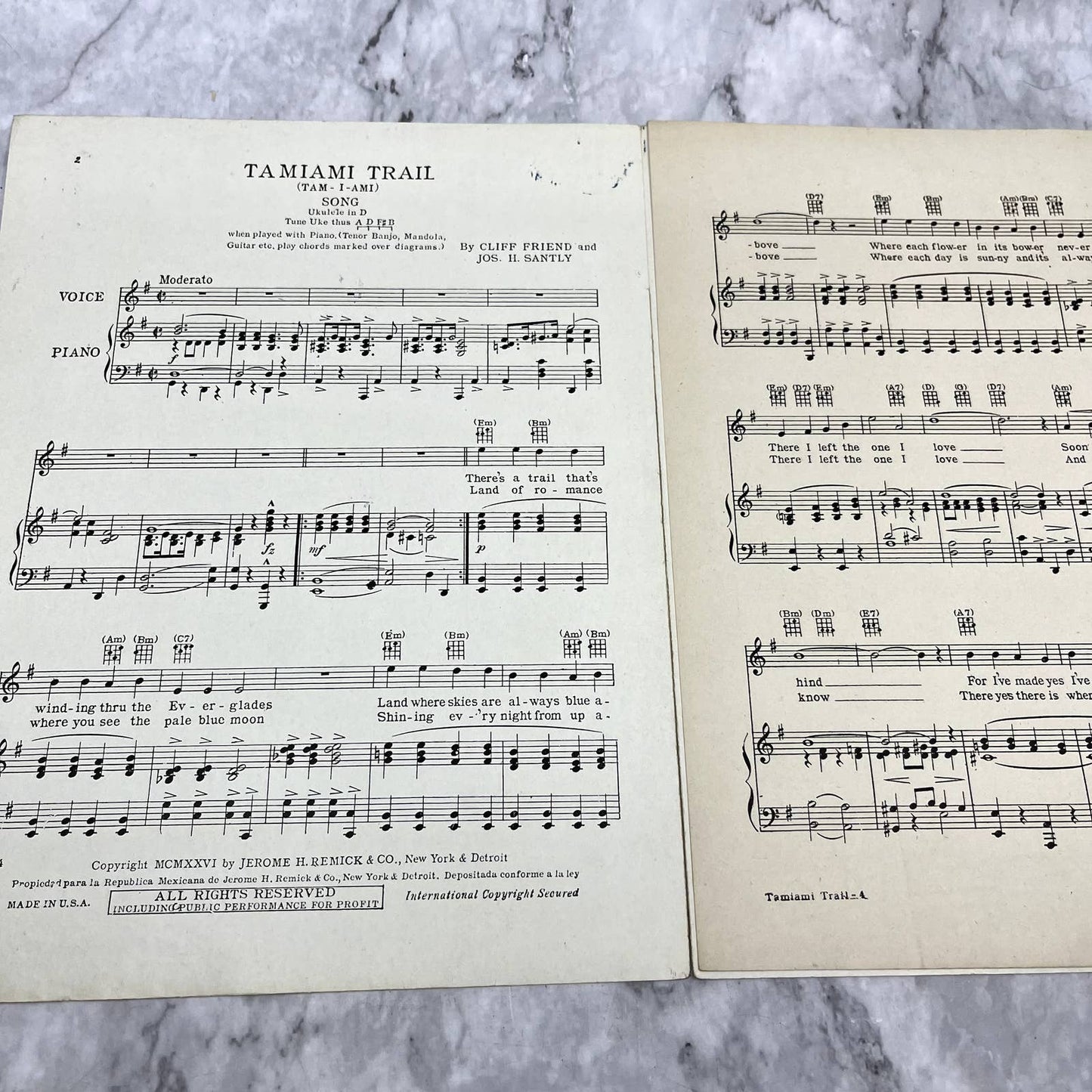 Tamiami Trail Cliff Friend Jos. H. Santly 1926 Sheet Music TK2-SM2