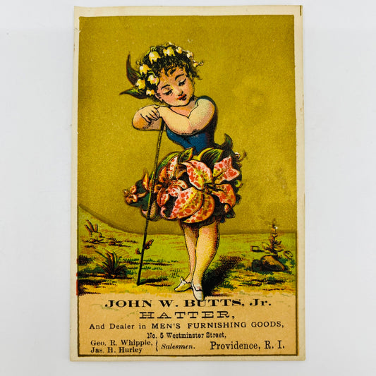 1880s Victorian Trade Card John W. Butts Hatter Providence RI AH9-M8
