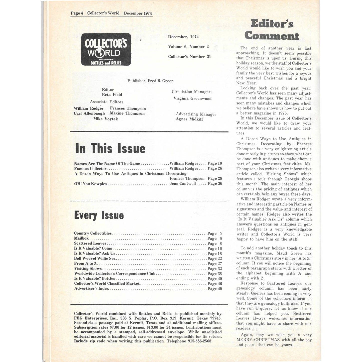 Long John Latham's Collector's World Magazine Dec 1974 M5