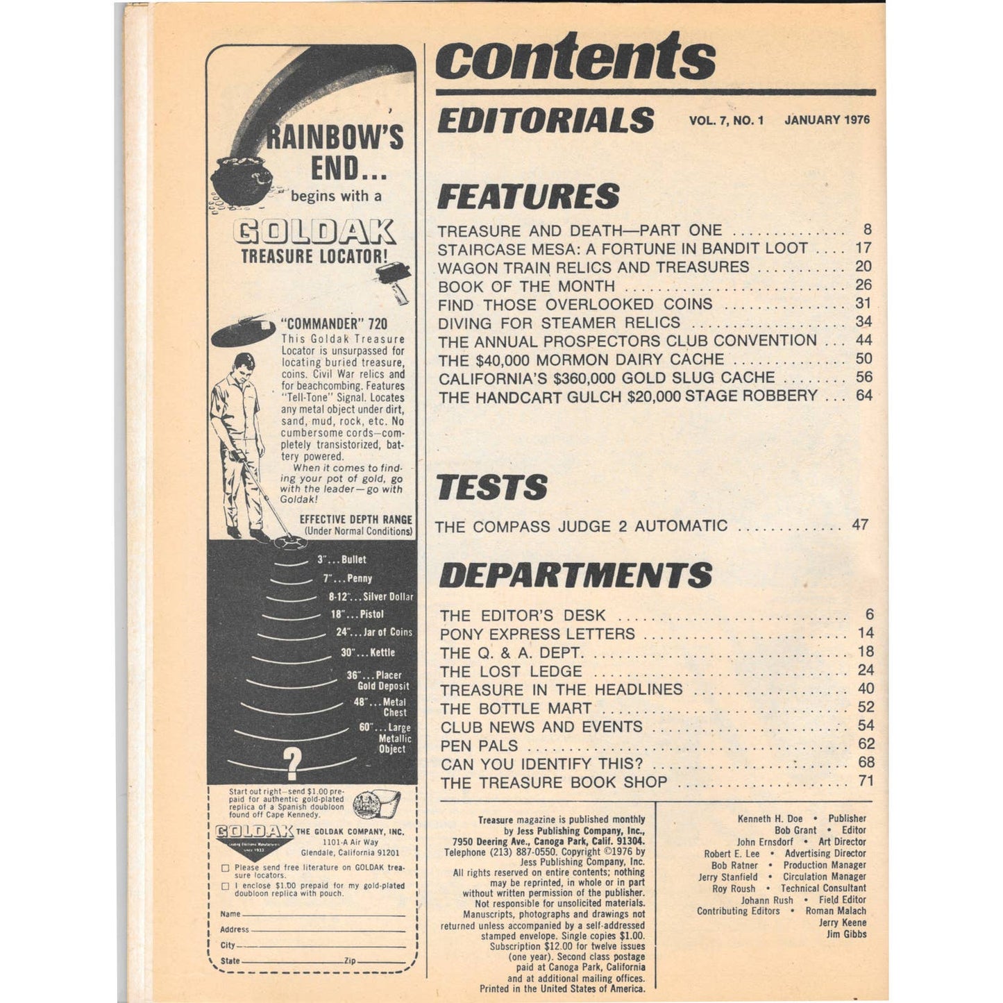 Treasure Magazine - Treasure Hunting Gold Mining Metal Detecting Jan 1976 M5