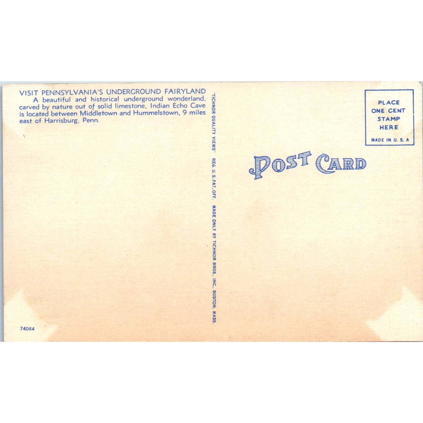 Vintage Postcard Crystal Lake Indian Echo Cavern Hummelstown PA TD9-P1