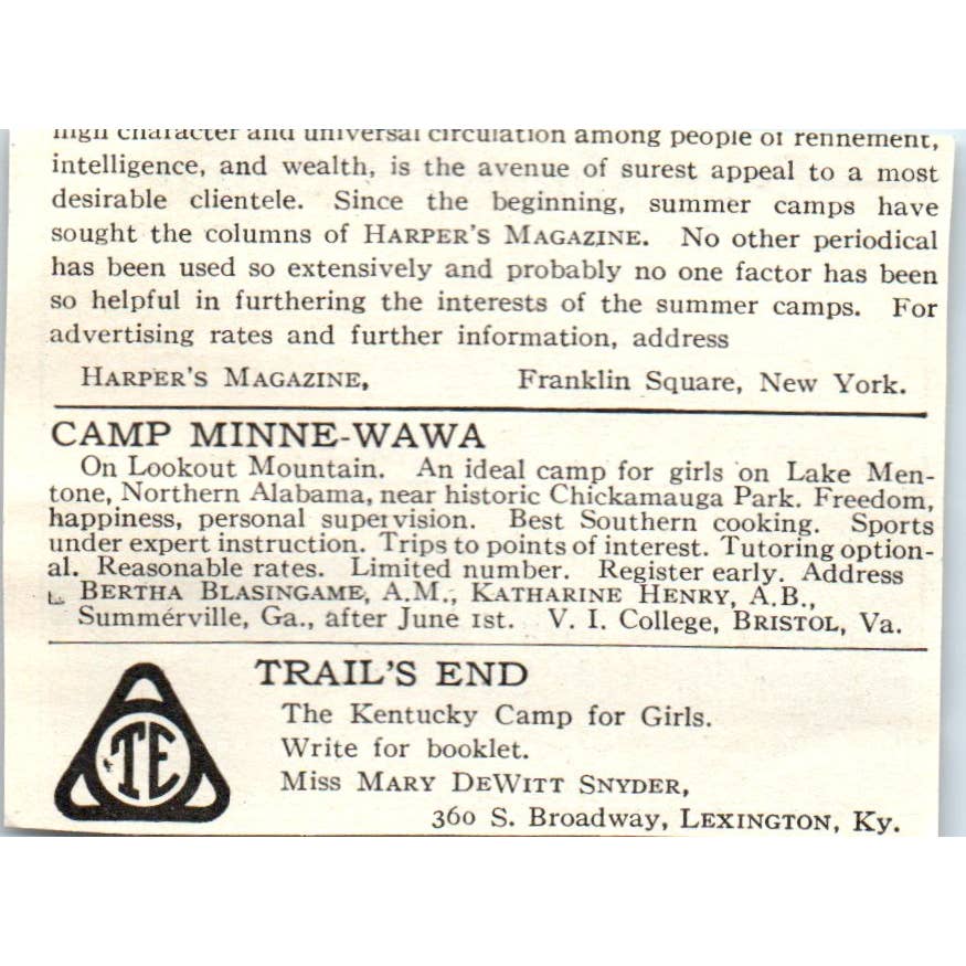 Bear Mountain Camp Harrison Maine Harold J. Staples - 1921 Original Ad TJ7-S8