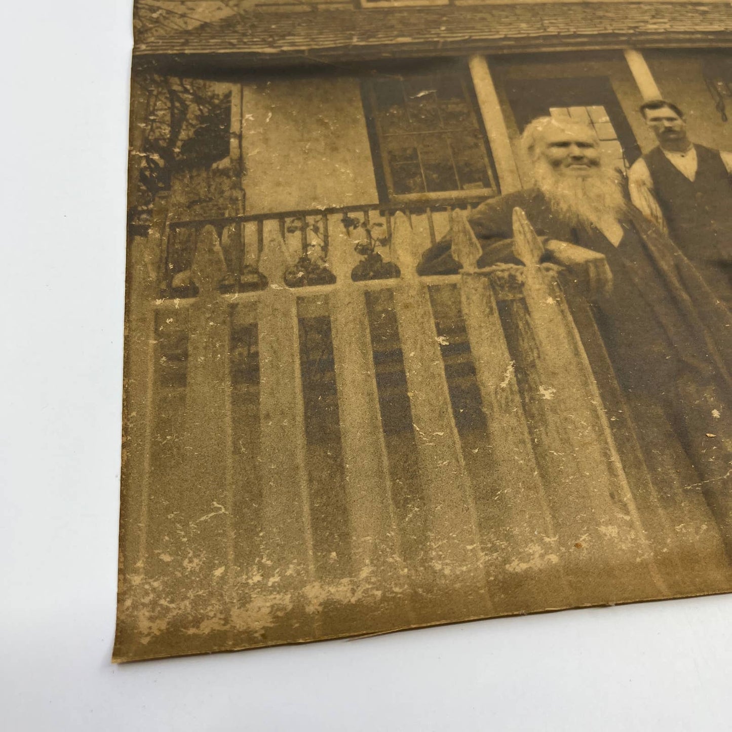 c1900 Large Photograph on Canvas Bearded Man & Family on Front Porch FL4