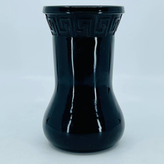 MCM Mod LE Smith Black Amethyst Glass 710 Vase w/ Greek Key Pattern 6” TC7