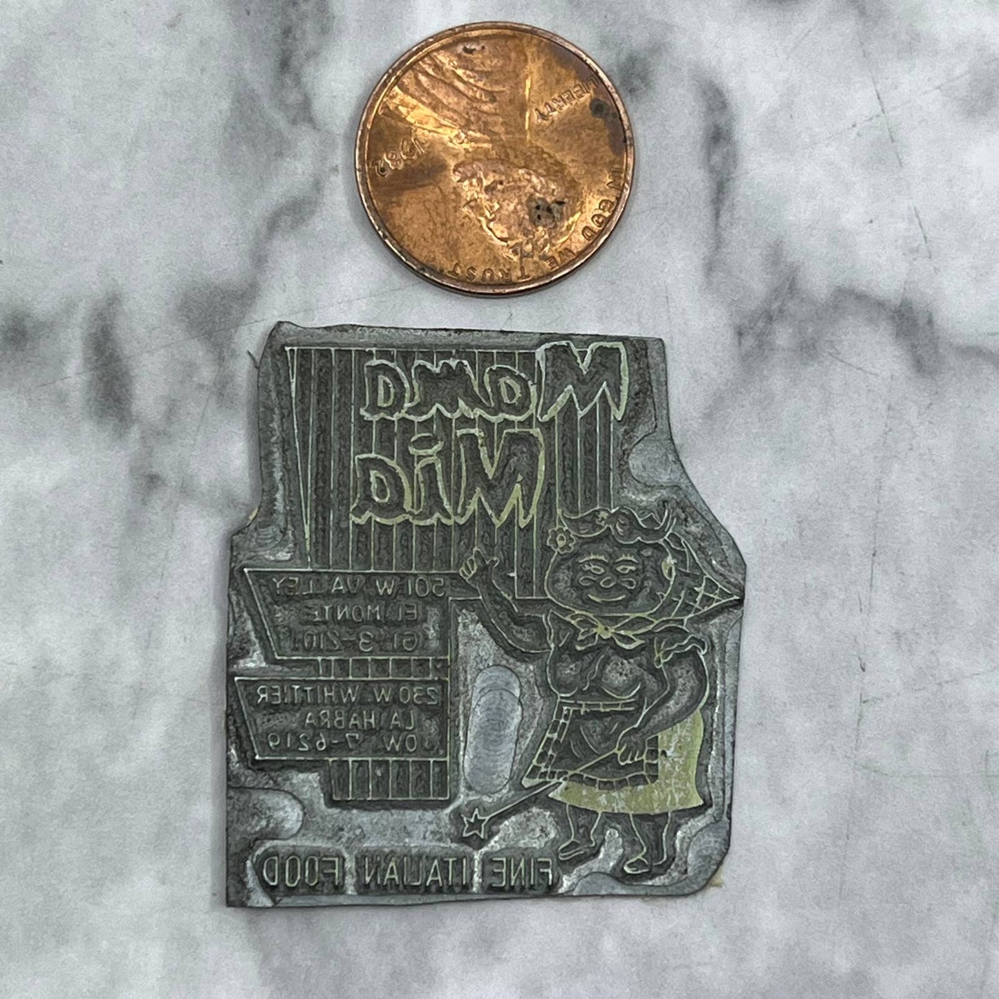 Vintage Printers Block Plate Mama Mia Italian Restaurant La Habra CA TJ59