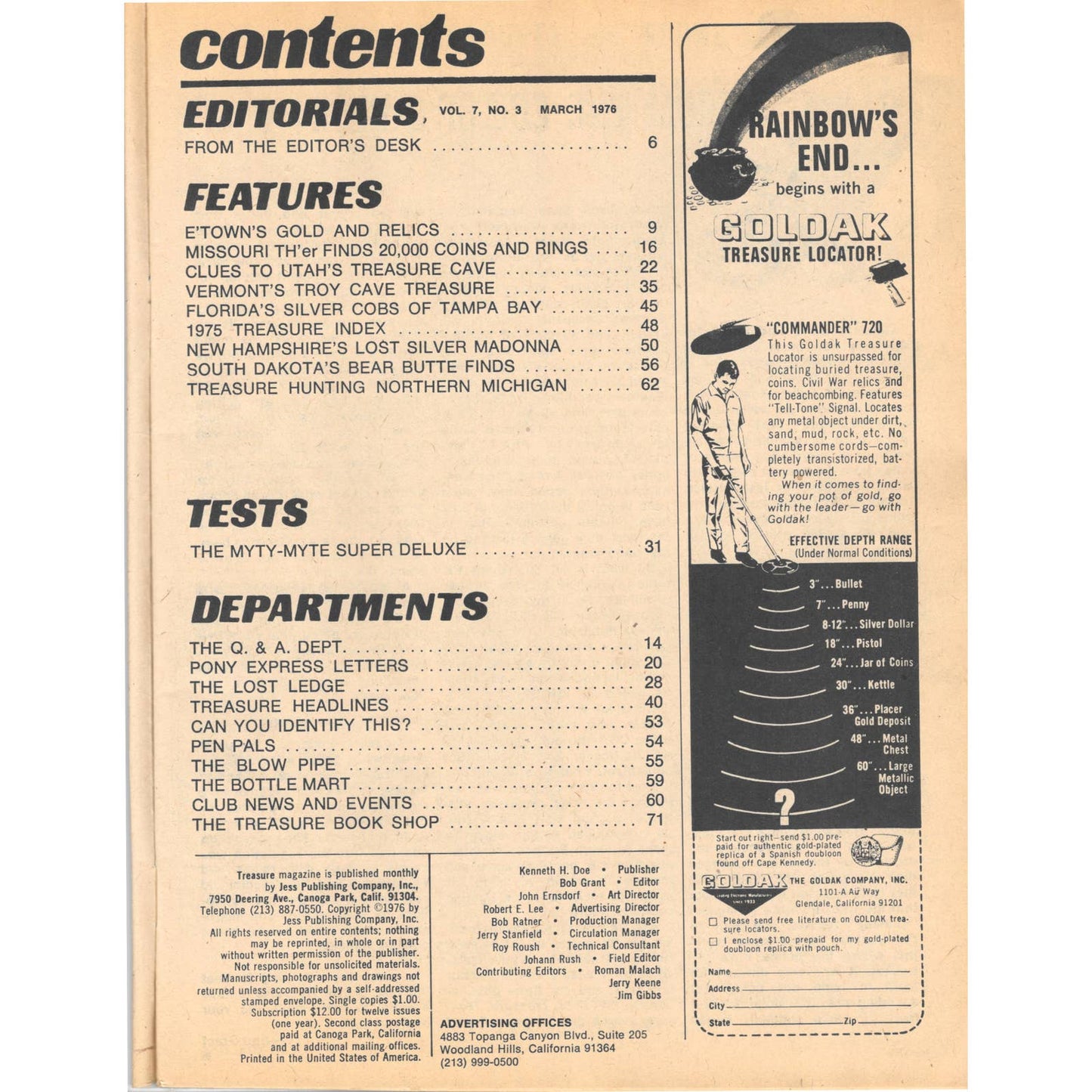 Treasure Magazine - Treasure Hunting Gold Mining Metal Detecting March 1976 M5