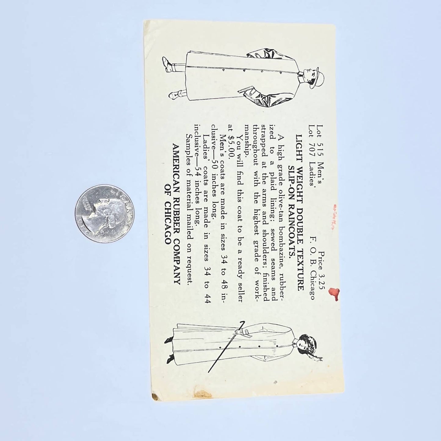 1920s Advertising Leaflet Slip-on Raincoats American Rubber Co Chicago AC1